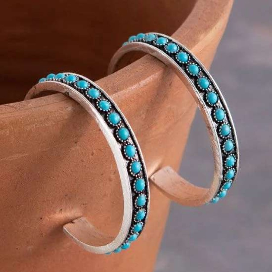 Jewelry * | West And Company Silver And Turquoise Hoop Earring