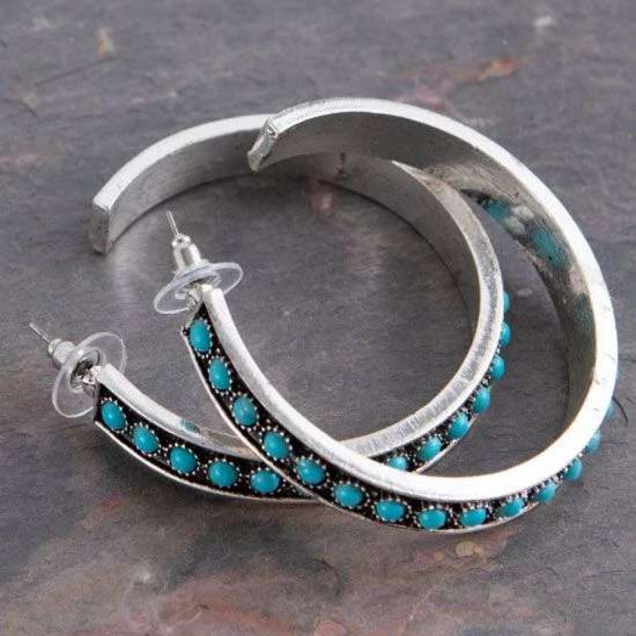 Jewelry * | West And Company Silver And Turquoise Hoop Earring