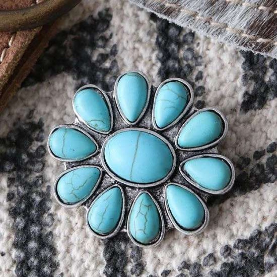 Jewelry * | West And Company Turquoise Flower Brooch