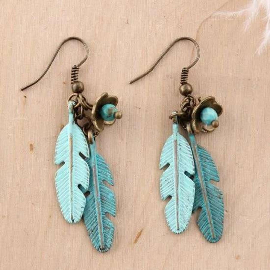 Jewelry * | Harley And Maudes Wild Spirit Turquoise Feather Earrings