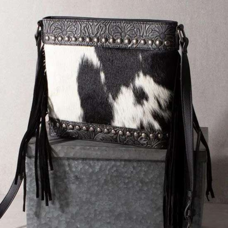 Handbags * | Trinity Ranch Floral Tooled Black Cowhide Crossbody