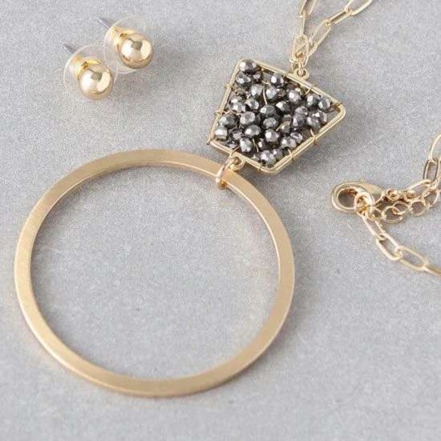 Jewelry * | Shine Bright Grey And Gold Crystal Jewelry Set