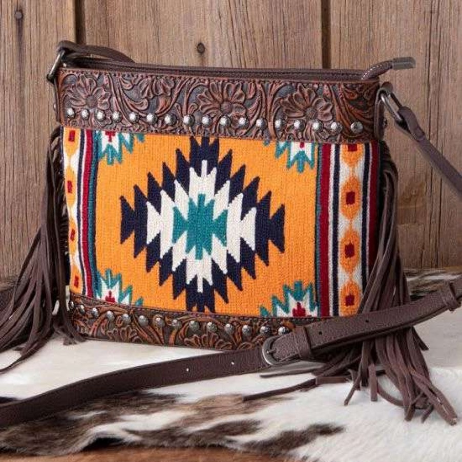 Handbags * | Trinity Ranch Aztec Floral Tooled Crossbody