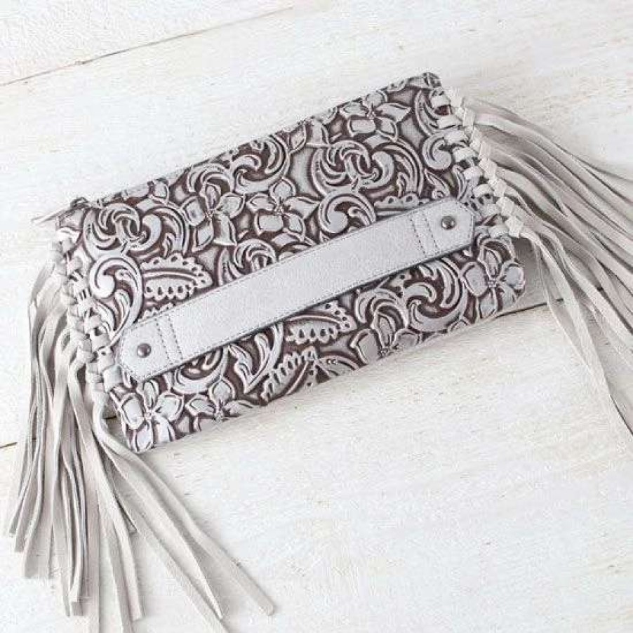 Handbags * | Justin Silver Tooled Clutch