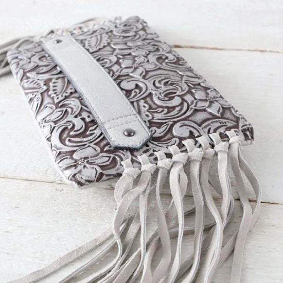 Handbags * | Justin Silver Tooled Clutch