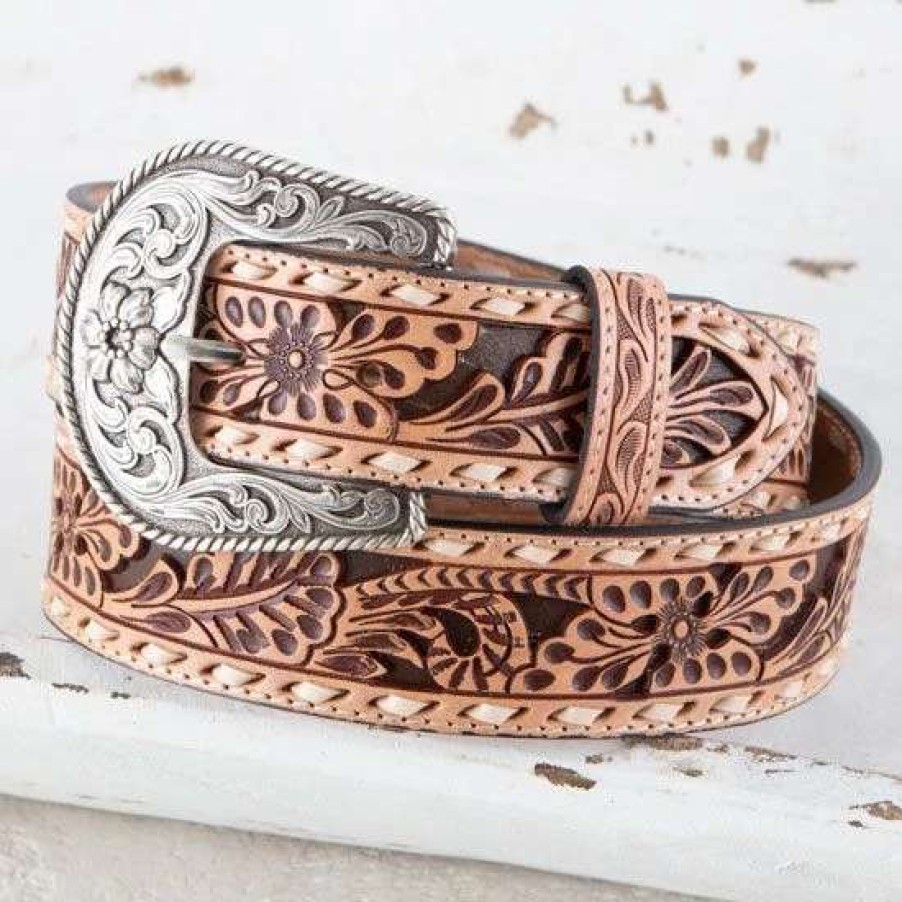 Belts * | Roper Brown Floral Tooled Belt