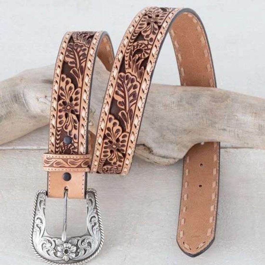 Belts * | Roper Brown Floral Tooled Belt