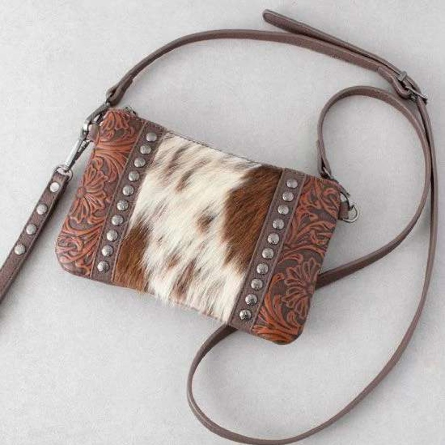 Handbags * | Trinity Ranch Brown Floral Tooled Cowhide Clutch