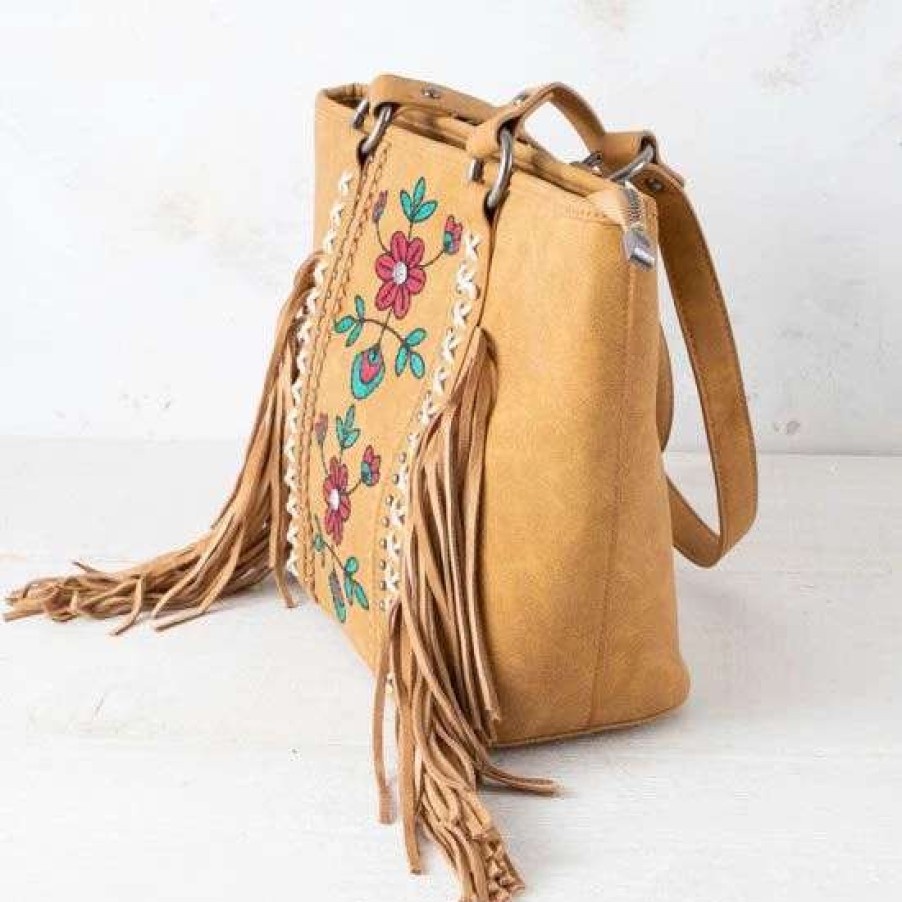 Handbags * | Wrangler Buckskin Floral Fringe Concealed Carry Handbag