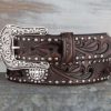 Belts * | Ariat Brown Concho Studded Belt