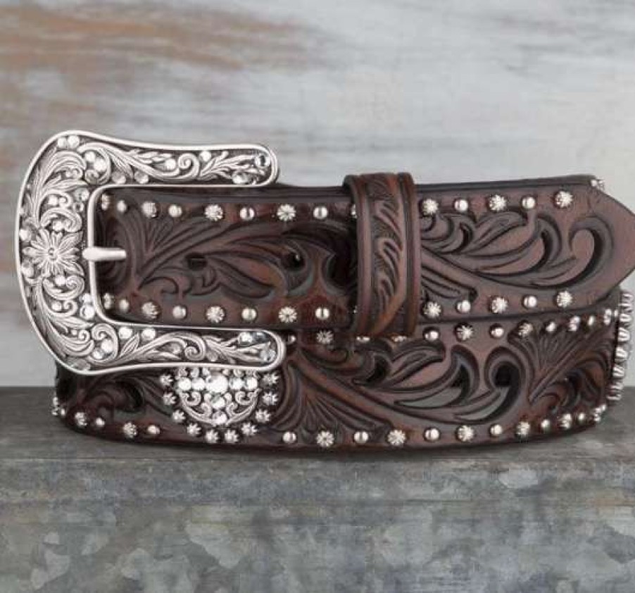 Belts * | Ariat Brown Concho Studded Belt