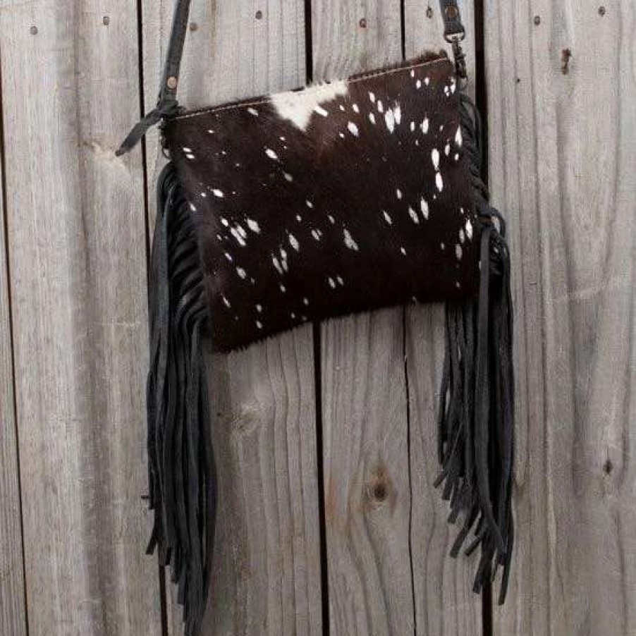 Handbags * | American Darling Black Acid Wash Cowhide Crossbody