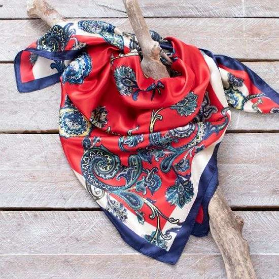 Scarves * | Red And Navy Paisley Wild Rag