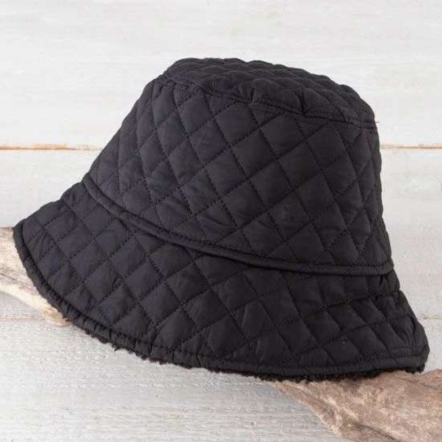 Winter Accessories * | Black Reversible Sherpa Bucket Hat