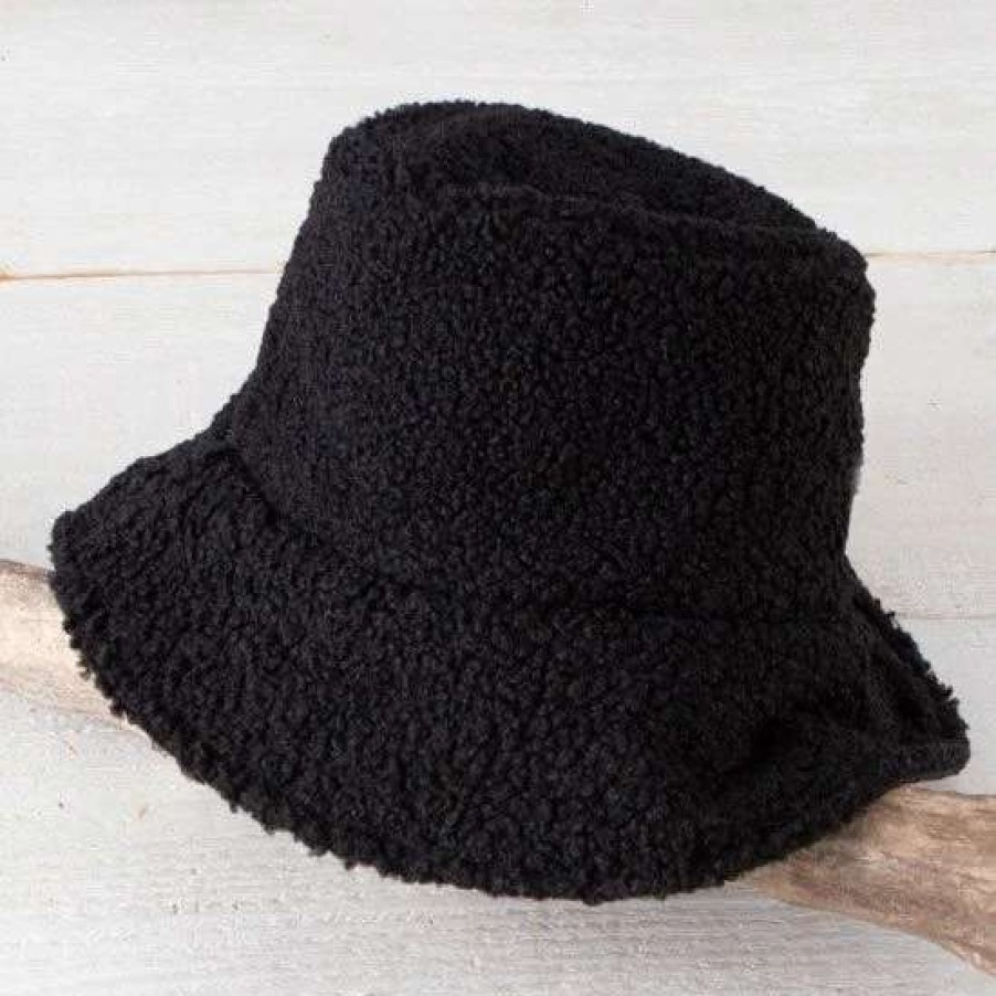 Winter Accessories * | Black Reversible Sherpa Bucket Hat