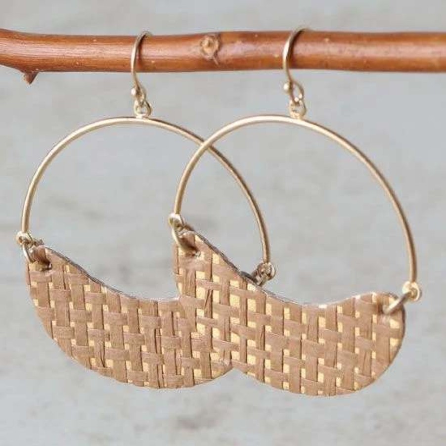 Jewelry * | Western Night Gold And Tan Hoop Earrings