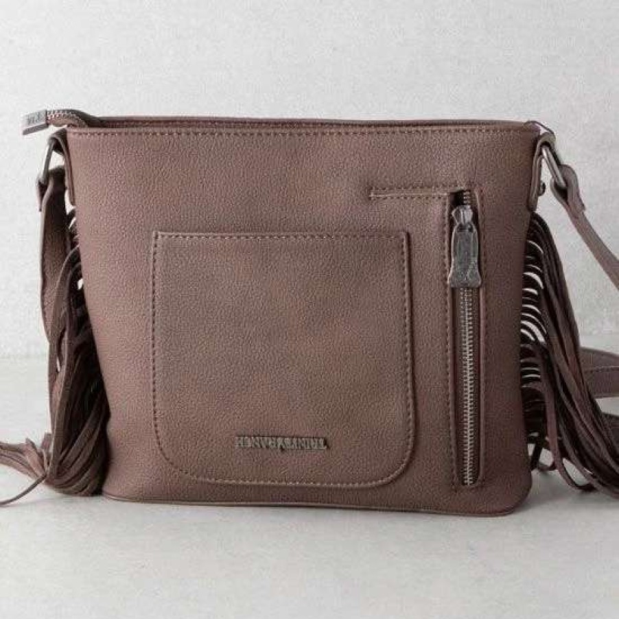 Handbags * | Trinity Ranch Brown Floral Tooled Cowhide Crossbody