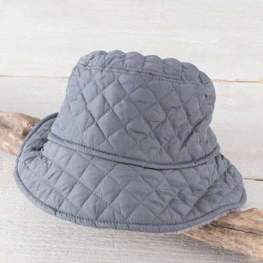 Winter Accessories * | Gray Reversible Sherpa Bucket Hat