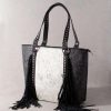 Handbags * | Trinity Ranch Black Floral Tooled Cowhide Tote