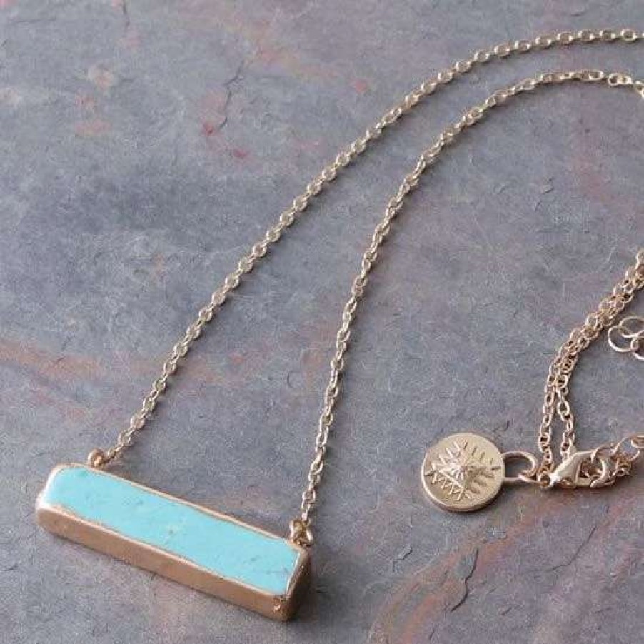 Jewelry * | West And Company Gold Turquoise Bar Necklace