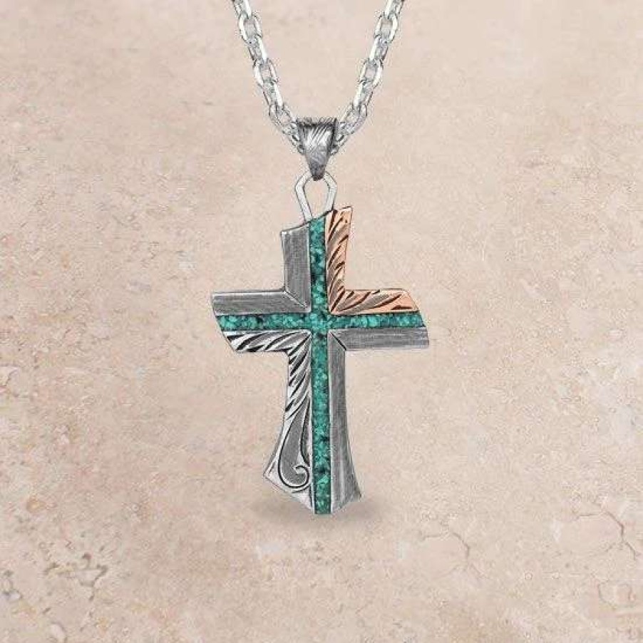 Jewelry * | Montana Silversmiths Light Opal Cross Necklace